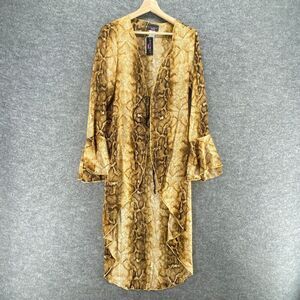 5/$45 New Discreet Top Women L Large Beige Animal Print Open Front Long Sleeve